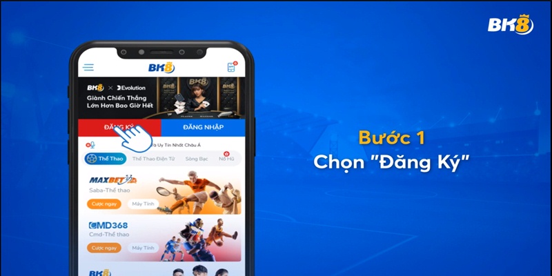 Chọn lựa thao tác để bắt đầu tạo tài khoản