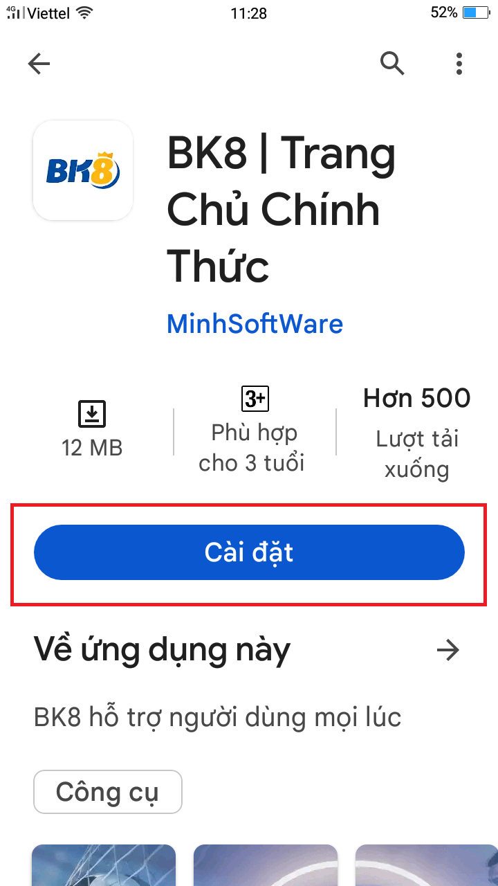 Chọn cài đặt ứng dụng về máy