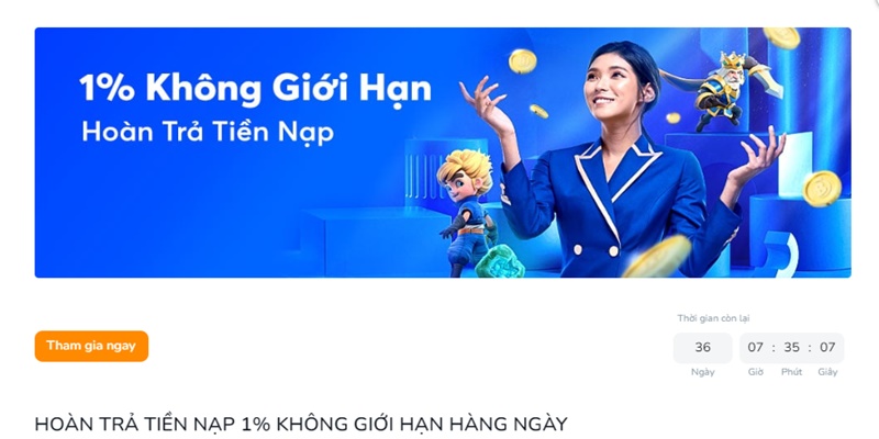 Hoàn trả 1% hàng ngày khi nạp tiền tại Bk8